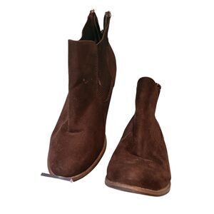 Union Bay Brown Timmy Suede Ankle Boot Stretch Bootie 1.5" Heel Back Zipper 7M